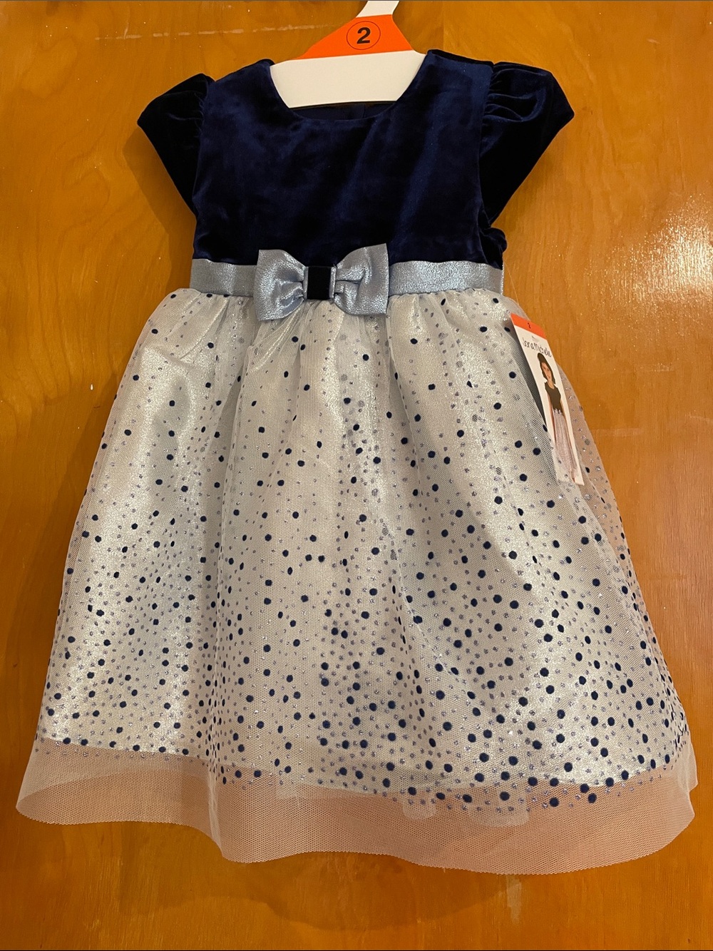 Jona Michelle Navy Velvet & Silver Bow Party Dress